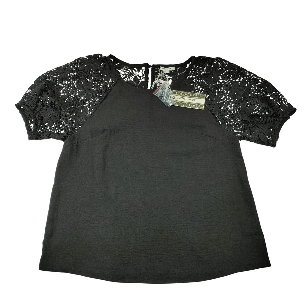 Ultra Pink Womens Dark Grey Lace Short Sleeve Blouse Top Size M